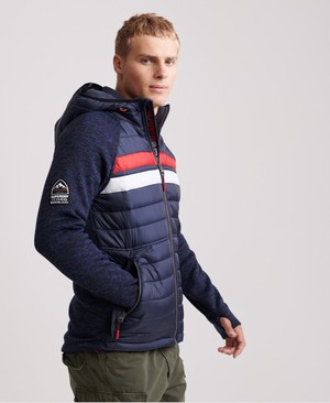 Superdry Storm Chest Stripe Hybrid Cipzár Férfi Kapucnis Pulóver Sötétkék | JBFVK1246